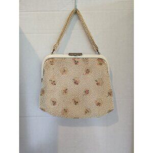 VTG Cream Corde Lumered Beaded Floral Purse Handbag 50's/60's EUC Golden Girls